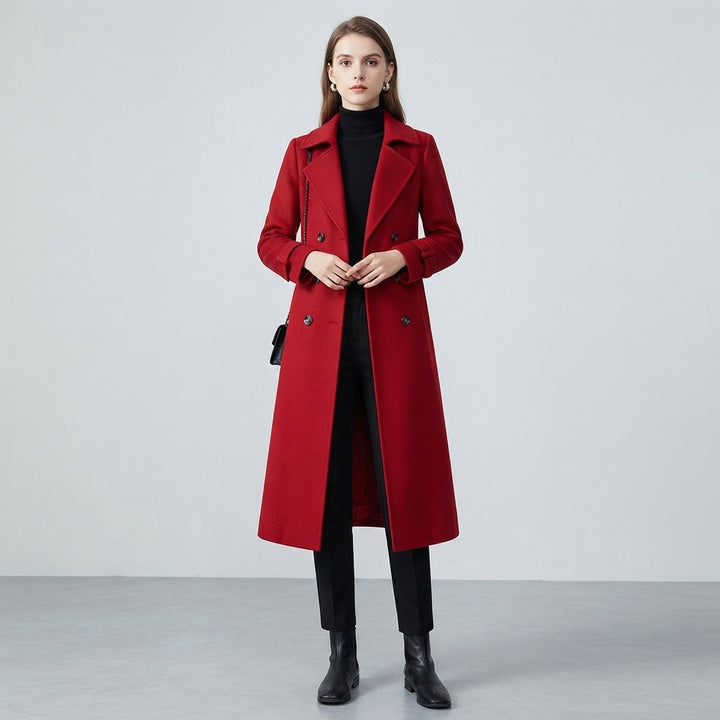 Wool Overcoat for Women – Knee-Length Padded Wool Coat with Lining