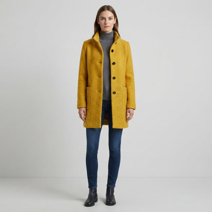 Women's Wool Coat Stand Collar Slim Fit with Pockets