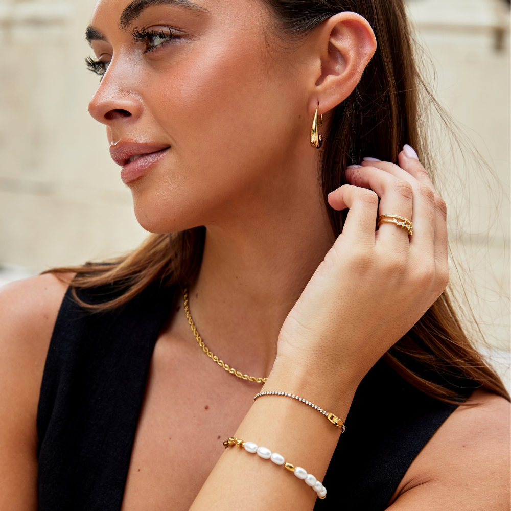 Niyah White Crystal Gold-Tone Bracelet