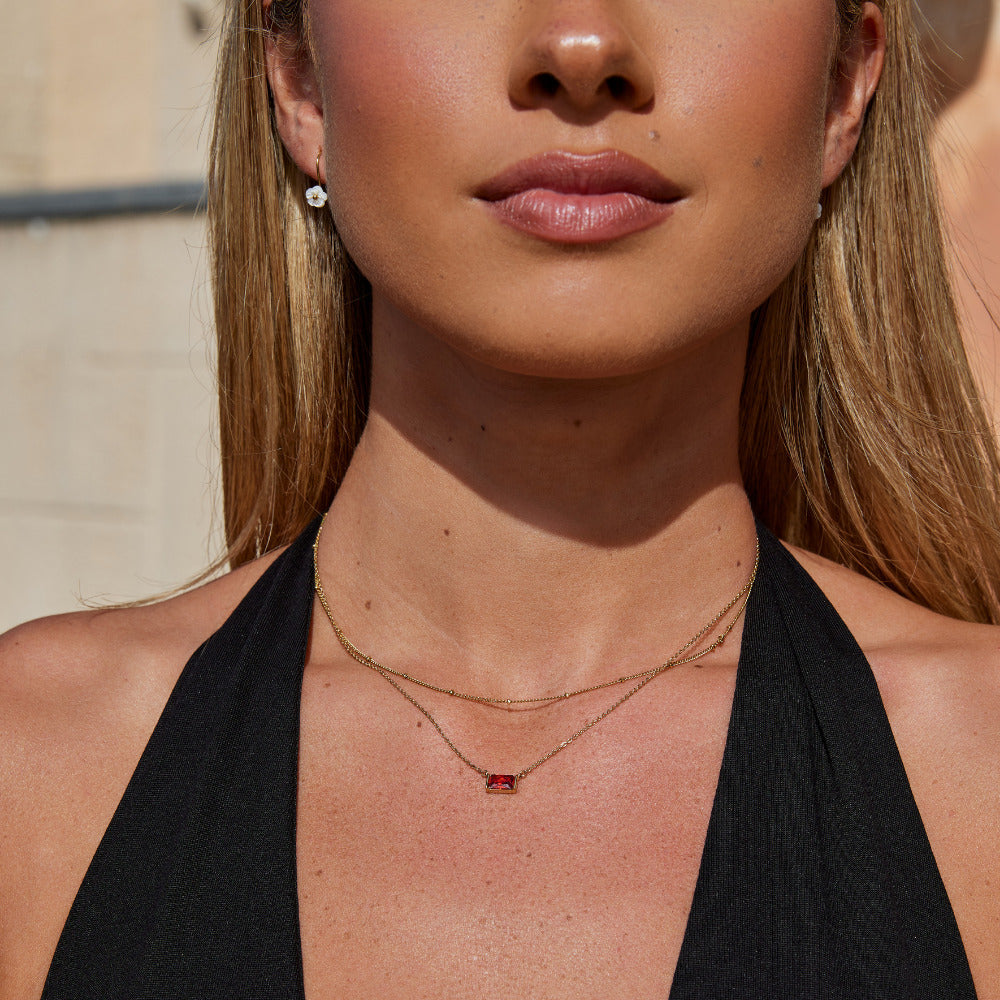 Ruby Red Baguette Necklace