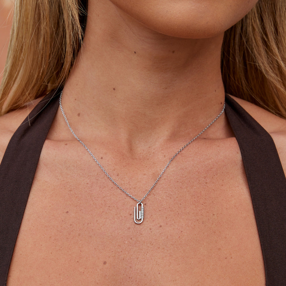 Crystal Paperclip Silver-Tone Necklace