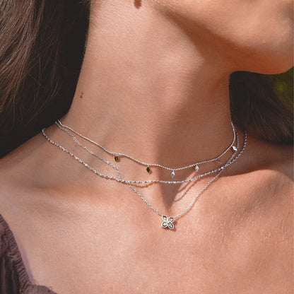 Silver-Tone Four Leaf Crystal Necklace