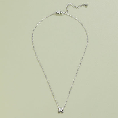 Silver-Tone Four Leaf Crystal Necklace