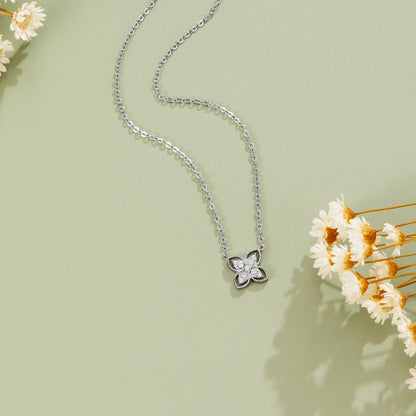 Silver-Tone Four Leaf Crystal Necklace