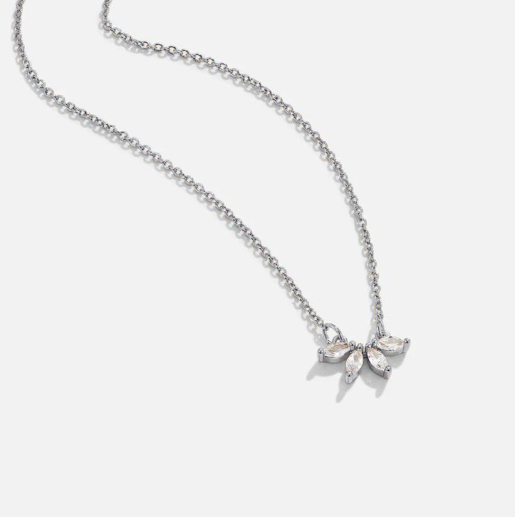 Silver-Tone Crystal Leaf Drop Necklace