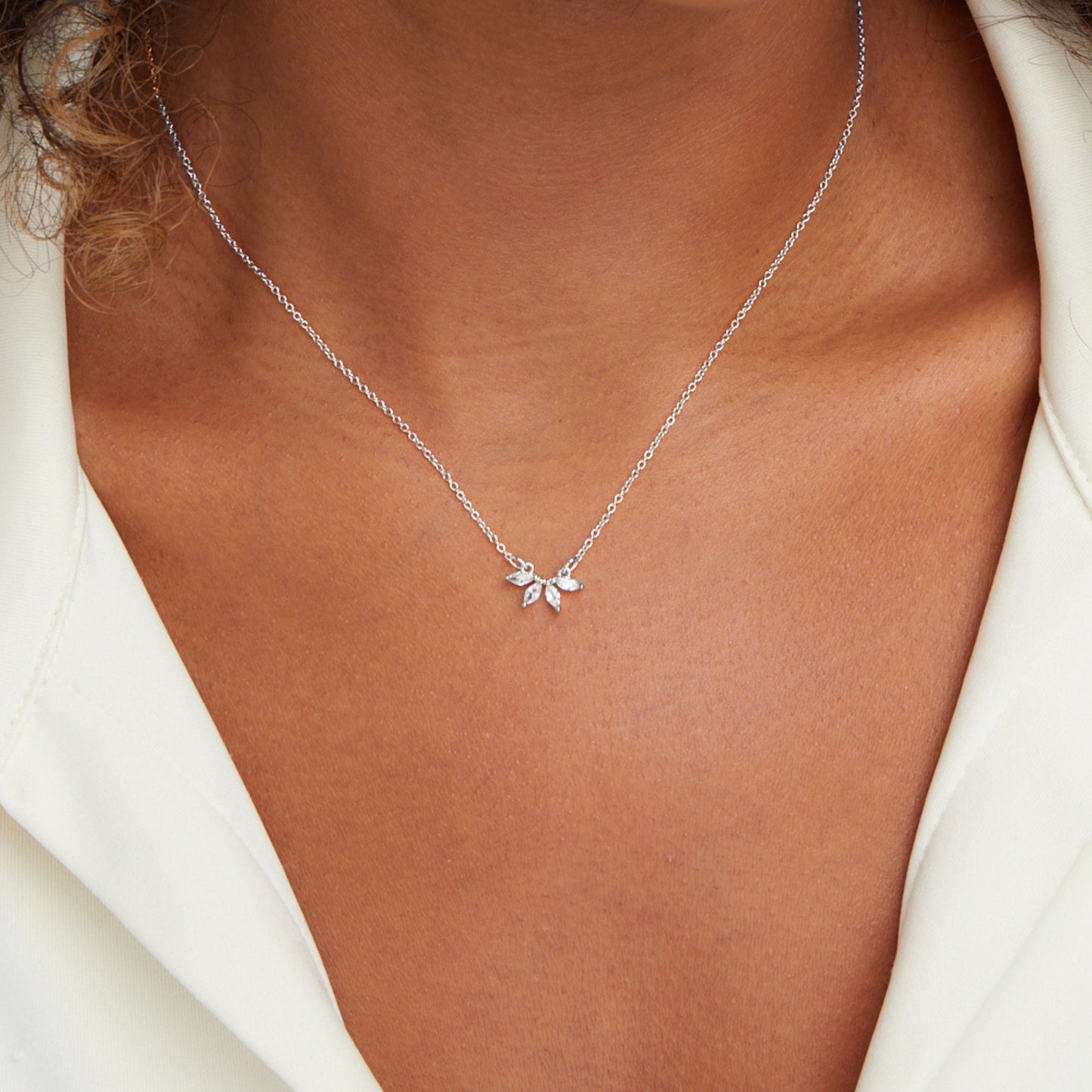 Silver-Tone Crystal Leaf Drop Necklace