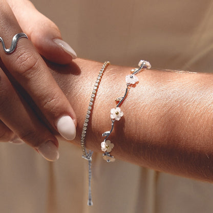 Silver-Tone Pearl Blossom Bracelet