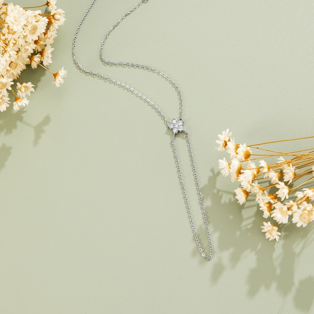 Silver-Tone Crystal Bloom Lariat Bracelet