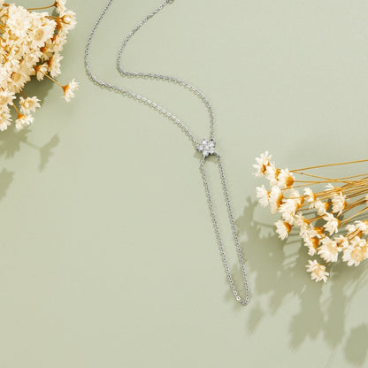 Silver-Tone Crystal Bloom Lariat Bracelet