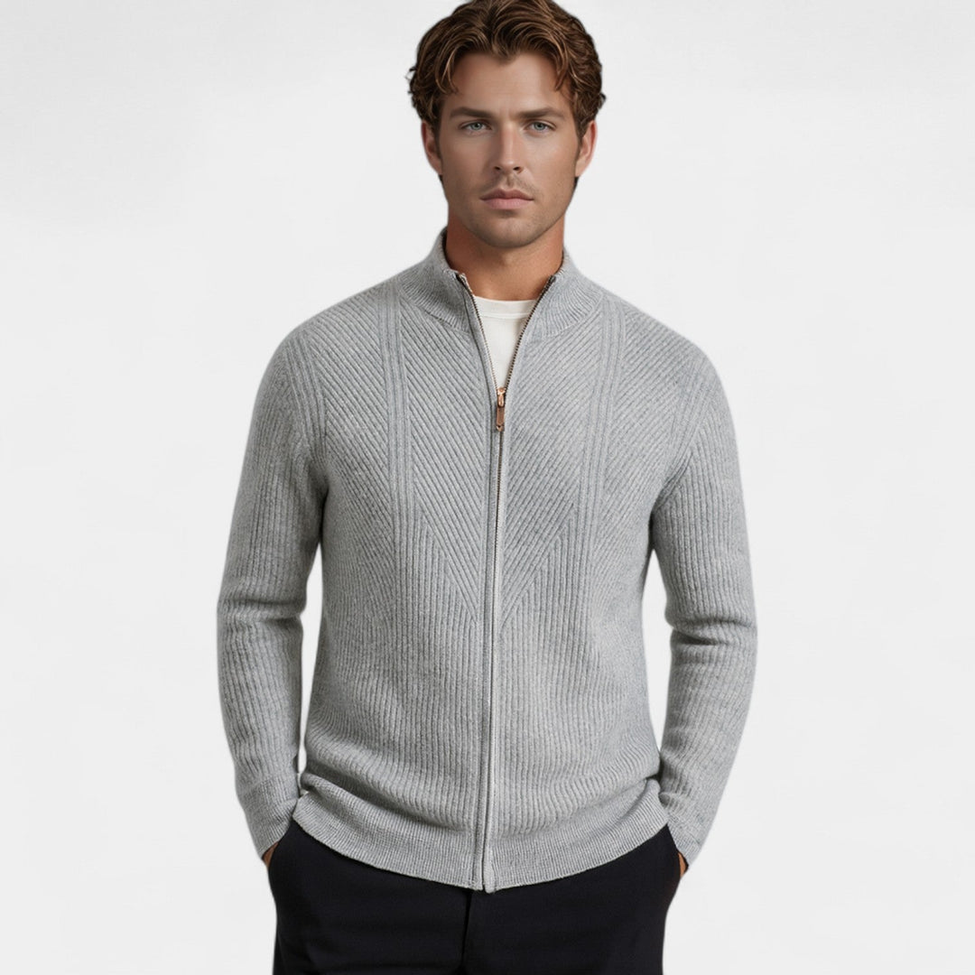 Men's Pure Cashmere Zip Cardigan – Chunky Stand Collar Knit