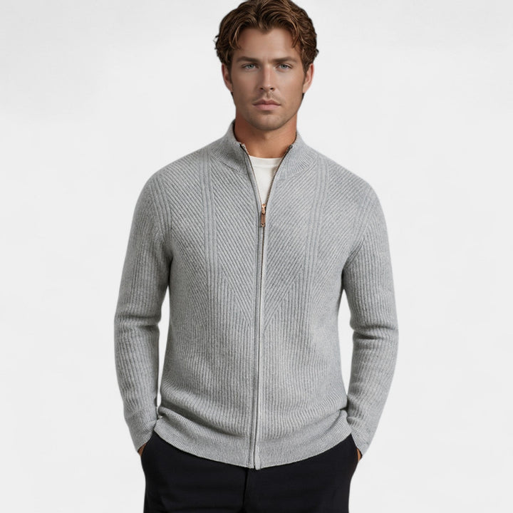 Men's Pure Cashmere Zip Cardigan – Chunky Stand Collar Knit