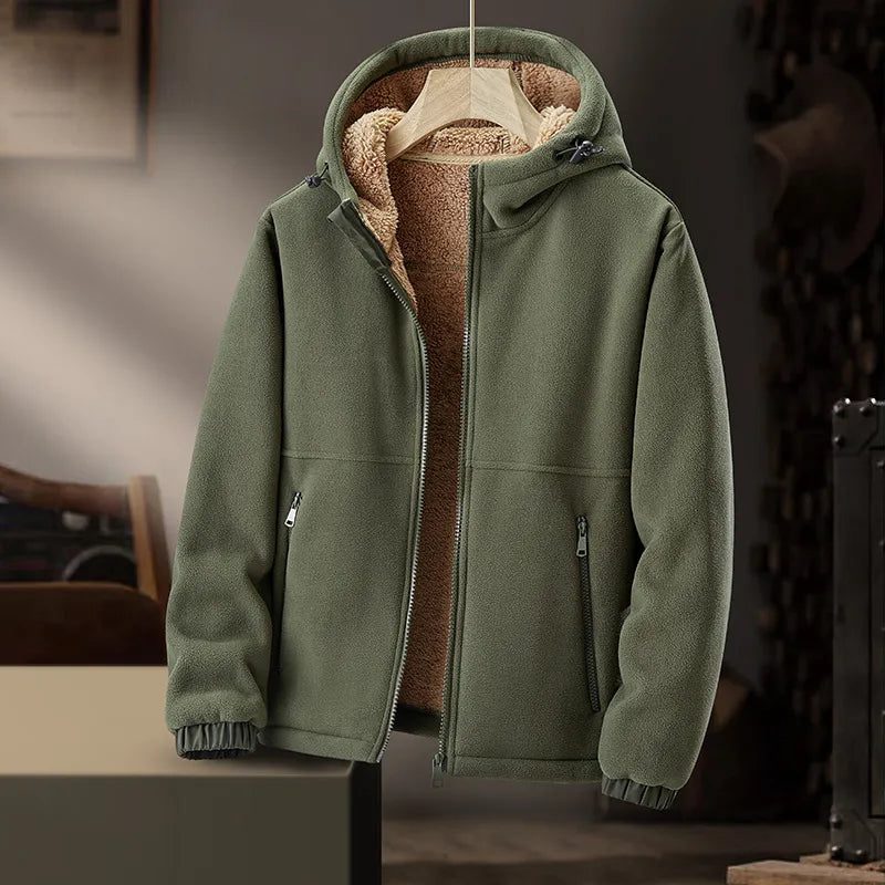 Men's Fleece Cardigan Coat – Thickened Warm Hooded or Stand Collar
