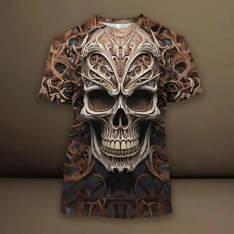 Cotton Men's 3D Skull Graphic T-Shirt – Relaxed European Fit