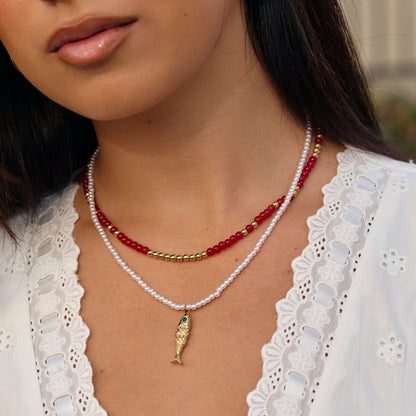 Alea Coral Red Bead Necklace
