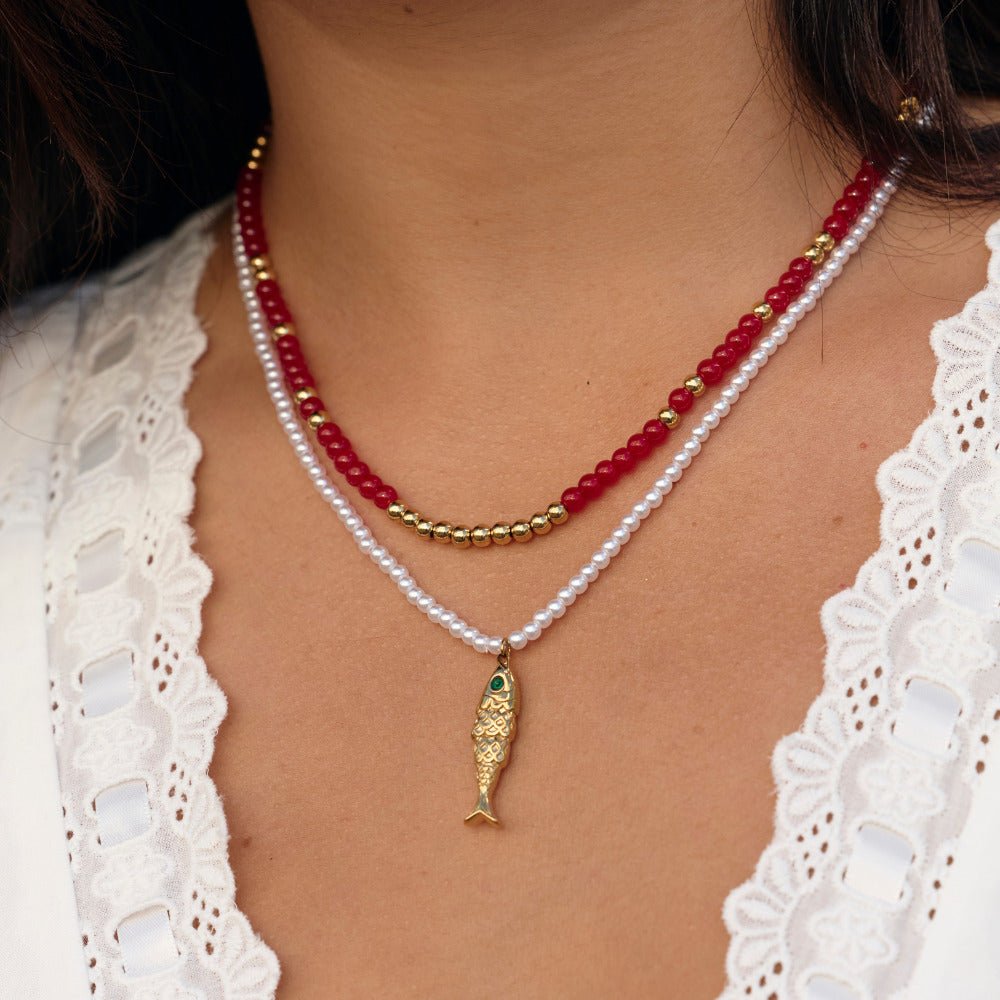 Alea Coral Red Bead Necklace