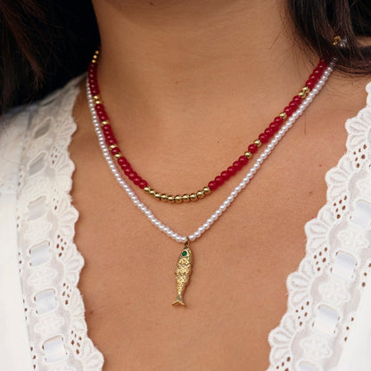 Alea Coral Red Bead Necklace