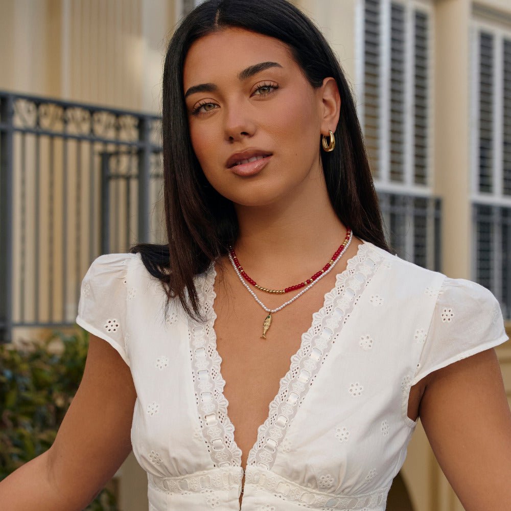 Alea Coral Red Bead Necklace