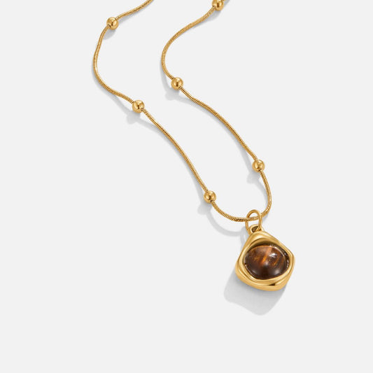 Amber-Tone Stone Pendant Necklace