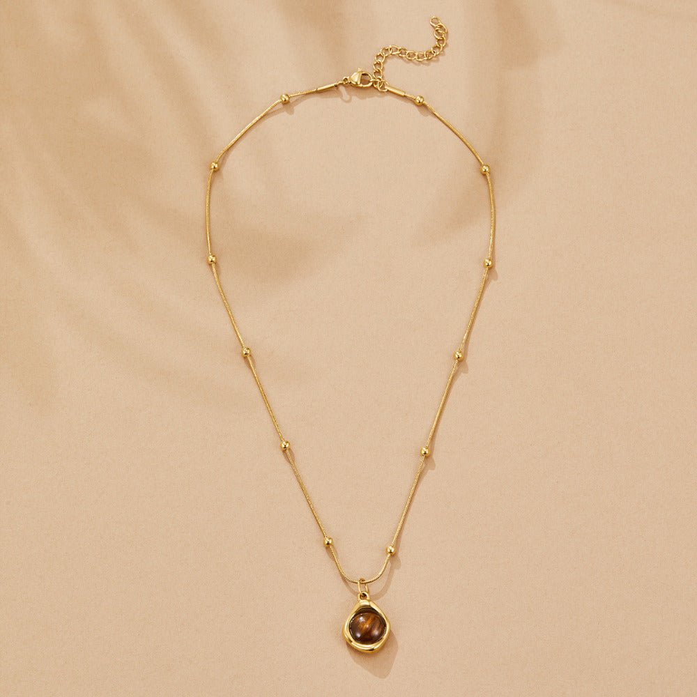Amber-Tone Stone Pendant Necklace