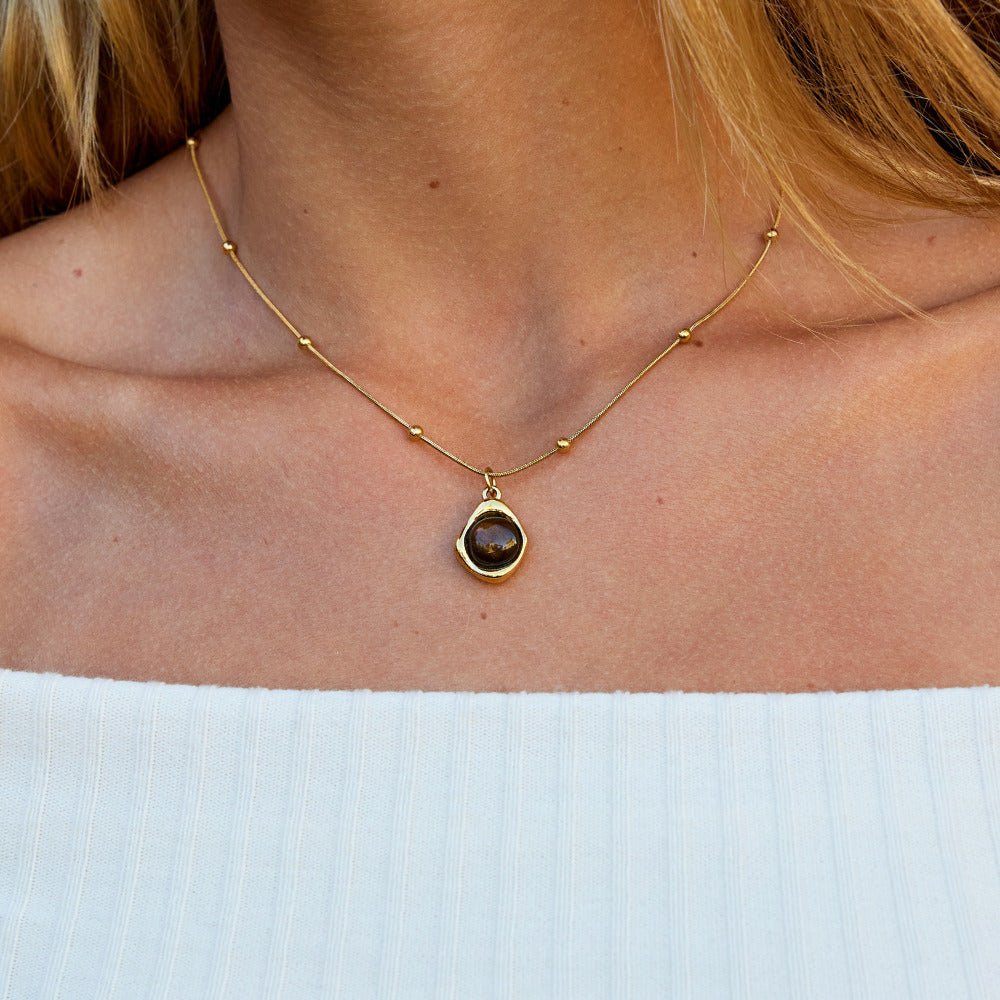 Amber-Tone Stone Pendant Necklace