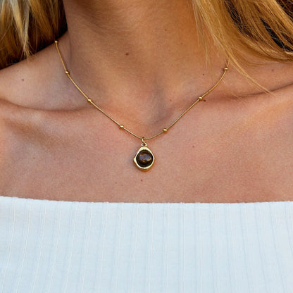 Amber-Tone Stone Pendant Necklace