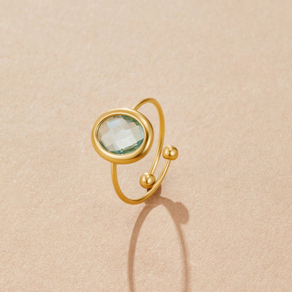 Aquamarine Blue Gold-Tone Crystal Ring