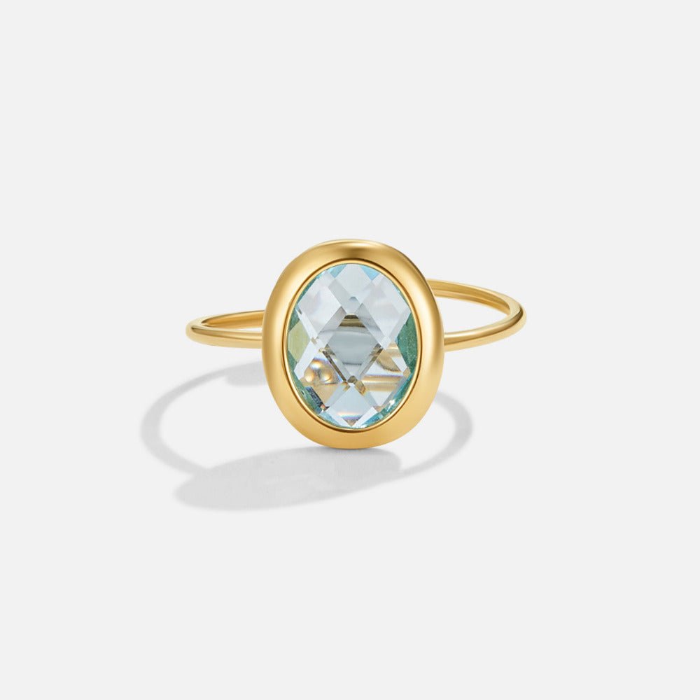 Aquamarine Blue Gold-Tone Crystal Ring