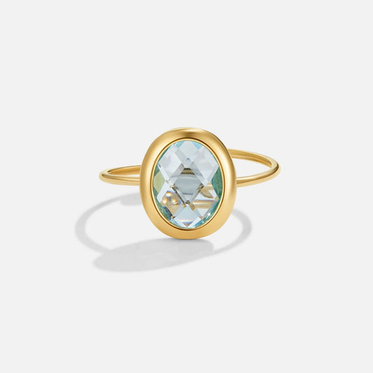 Aquamarine Blue Gold-Tone Crystal Ring