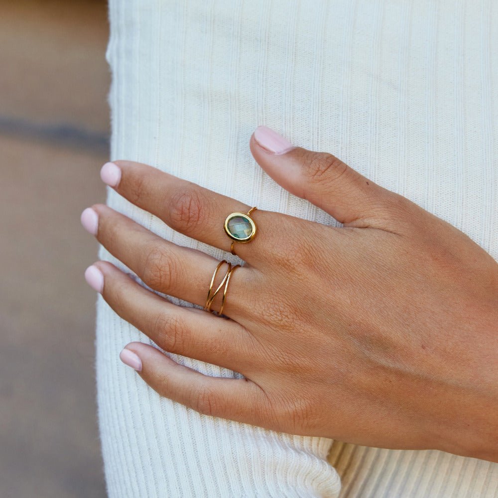 Aquamarine Blue Gold-Tone Crystal Ring