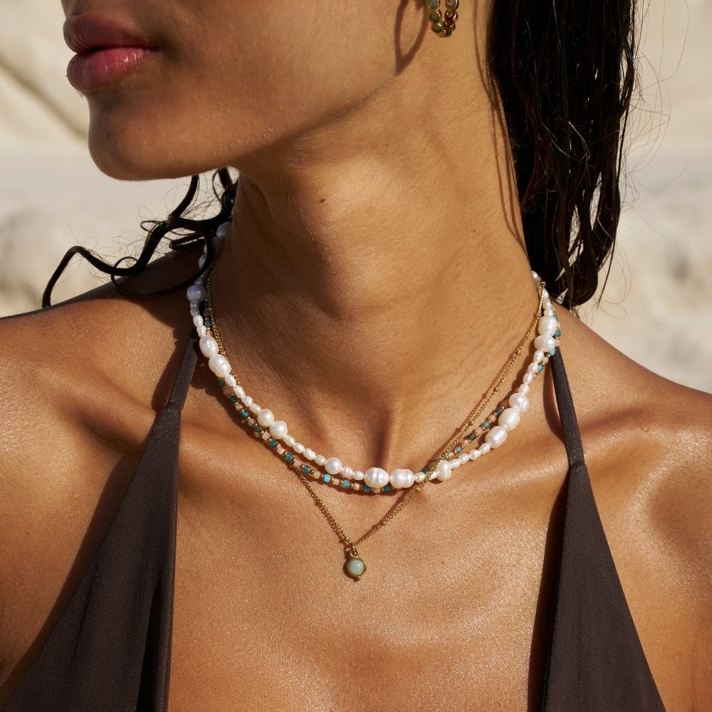 Aquamarine Blue Gold-Tone Necklace
