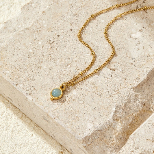 Aquamarine Blue Gold-Tone Necklace
