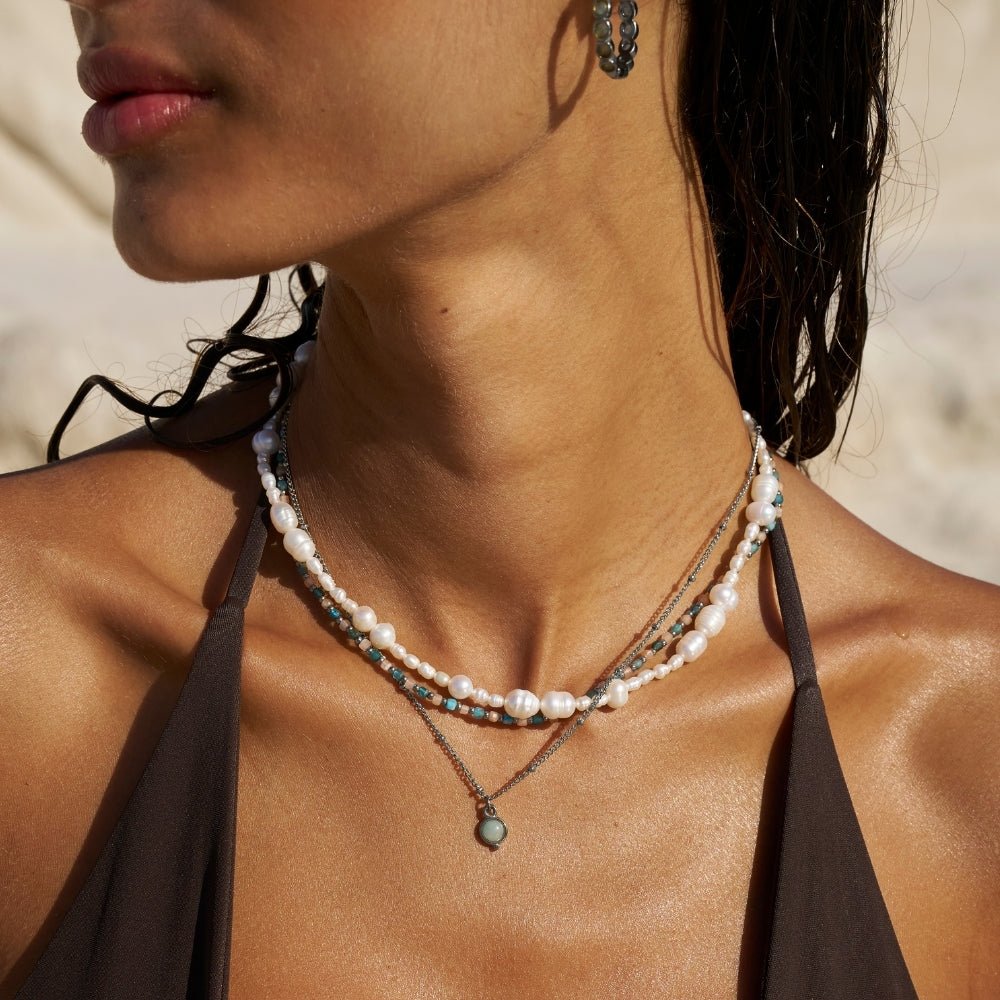 Aquamarine Blue Silver-Tone Necklace