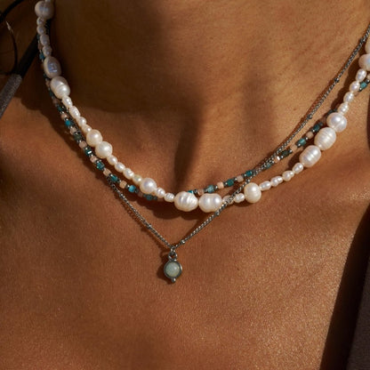 Aquamarine Blue Silver-Tone Necklace