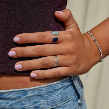 Aquamarine Blue Silver-Tone Wrap Ring