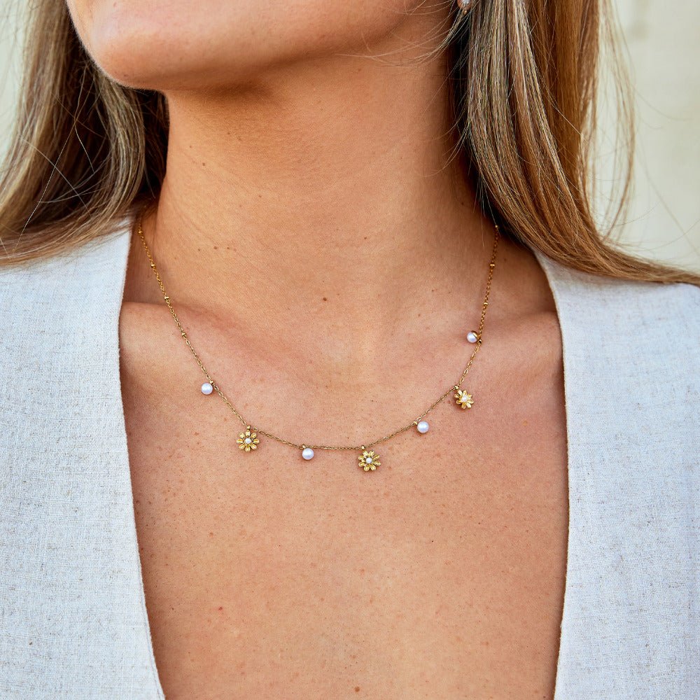 Autumn Flower and Pearl Necklace