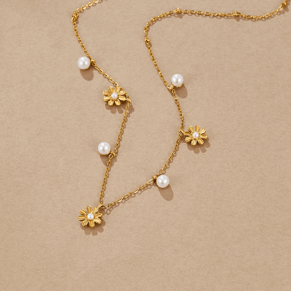 Autumn Flower and Pearl Necklace