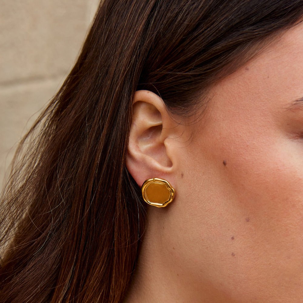 Ava Gold-Tone Button Earrings