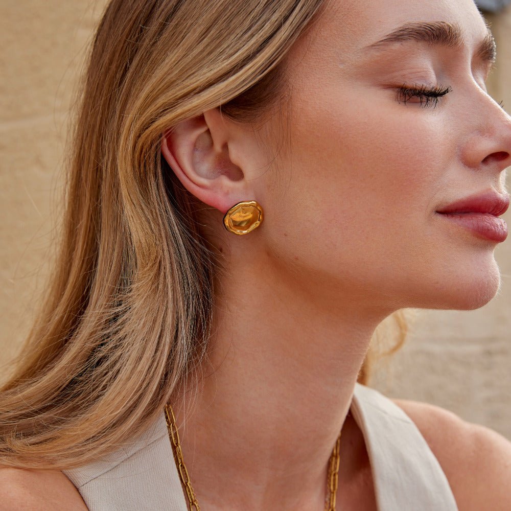 Ava Gold-Tone Button Earrings