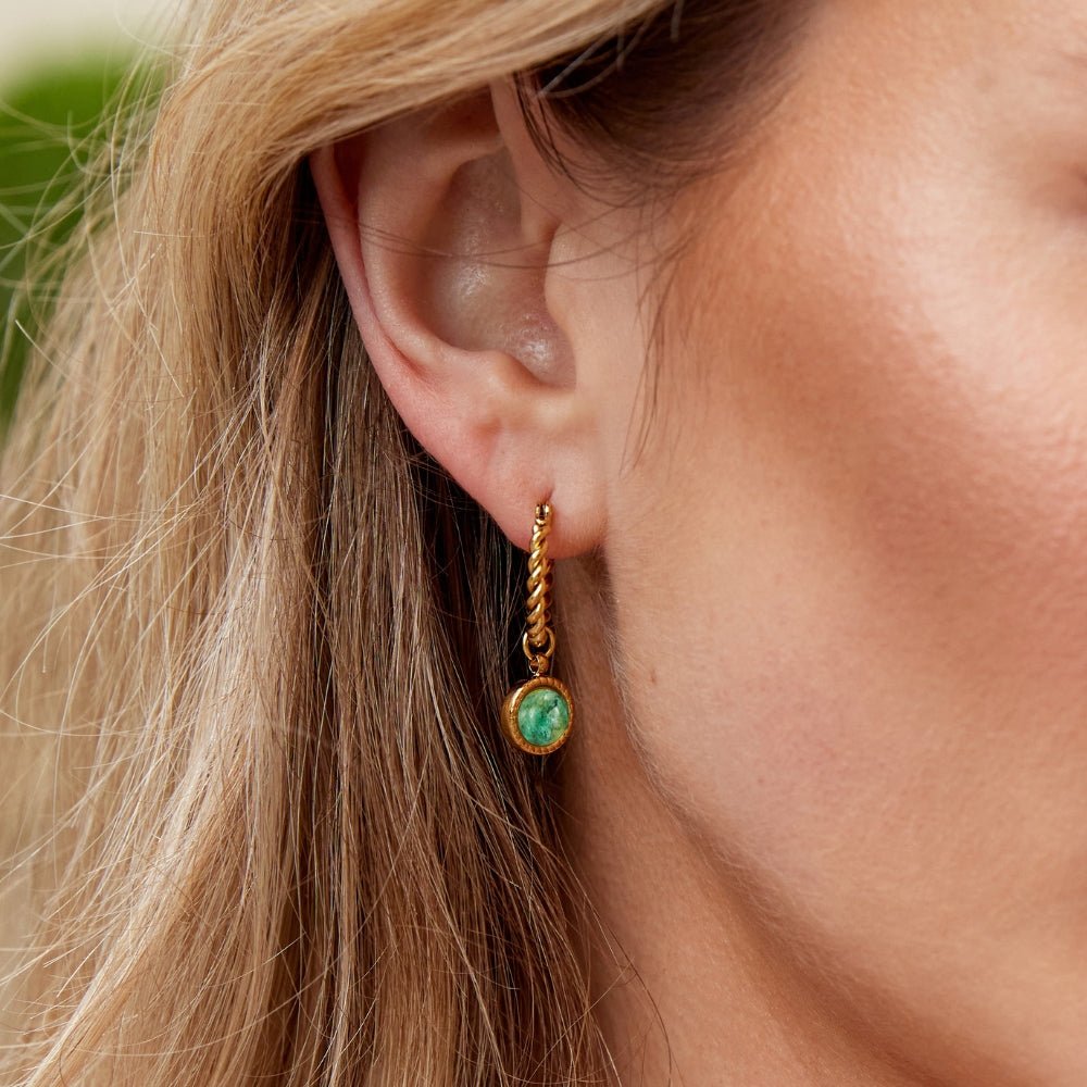 Aventurine Green Twisted Hoops