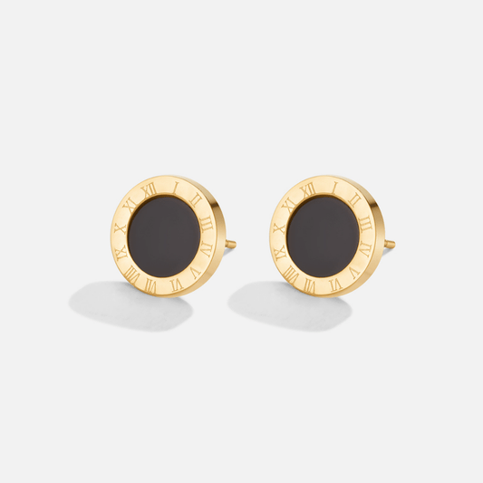 Azalea Black Button Stud Earrings