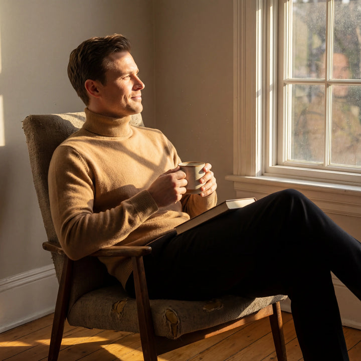 Men's Roll Neck Jumper – Wool Lined Velvet Texture