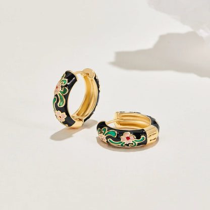 Black & Gold-Tone Flower Hoops