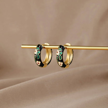 Black & Gold-Tone Flower Hoops