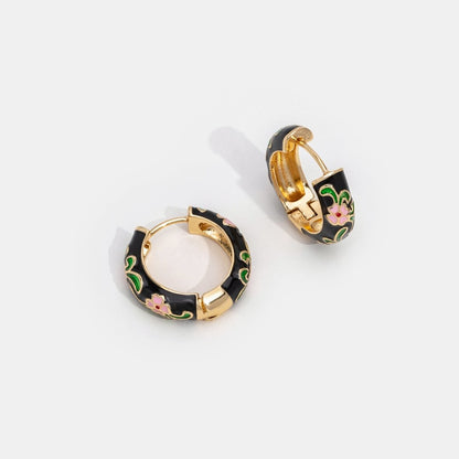 Black & Gold-Tone Flower Hoops