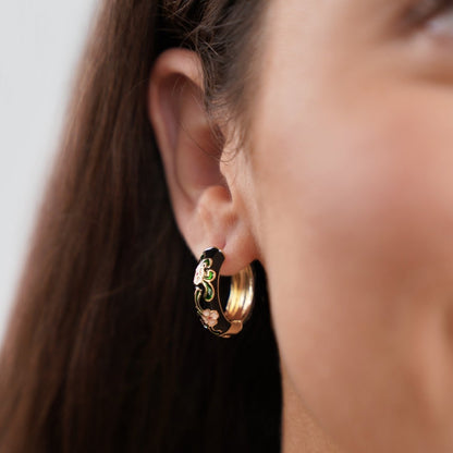 Black & Gold-Tone Flower Hoops