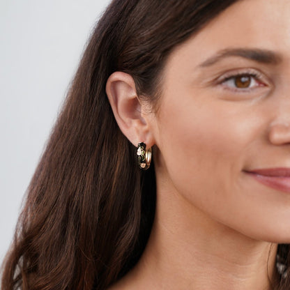 Black & Gold-Tone Flower Hoops