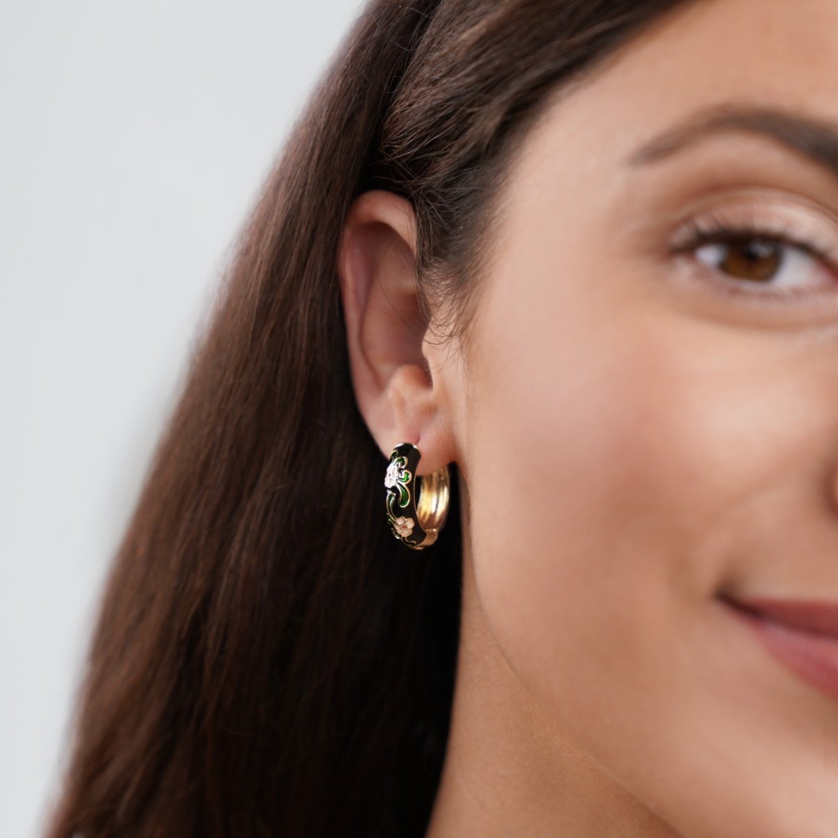 Black & Gold-Tone Flower Hoops