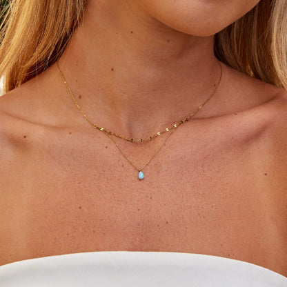 Blue Opal-Effect Teardrop Layered Necklace