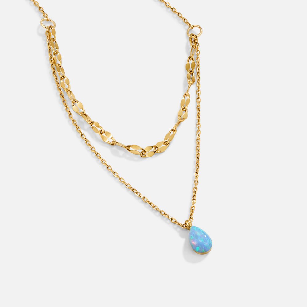 Blue Opal-Effect Teardrop Layered Necklace