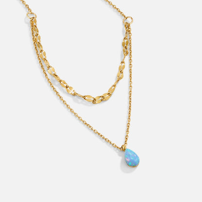 Blue Opal-Effect Teardrop Layered Necklace